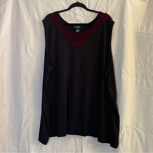 Catherine’s
Black Tank with Red Velour Accents Around Neckline